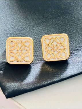 Gold and Enamel Anagram Earrings